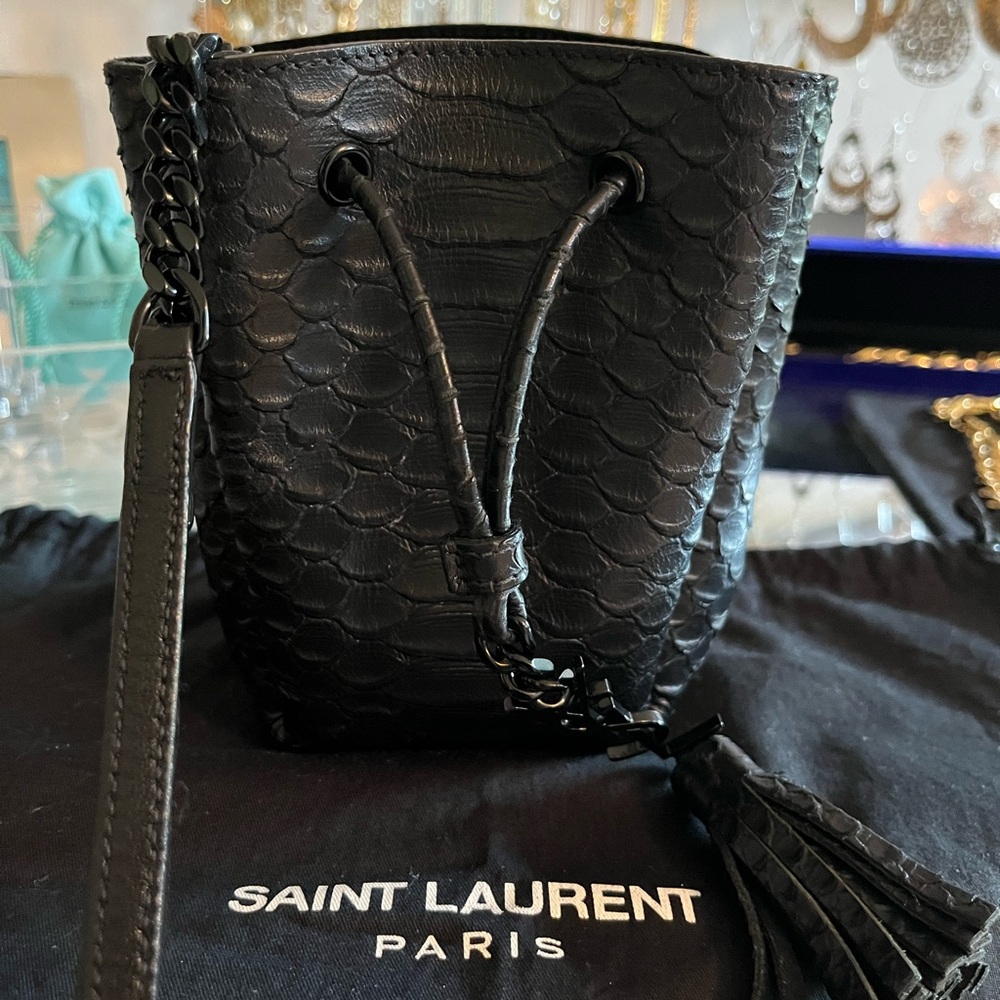 Saint Laurent Calfskin Python Embossed Mini Bucket Bag